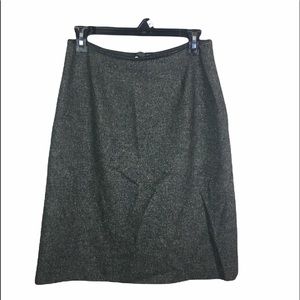 Burns green wool/silk pencil skirt with leather